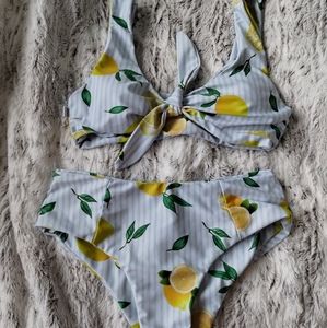 Vintage cut two-piece bikini set with lemon design